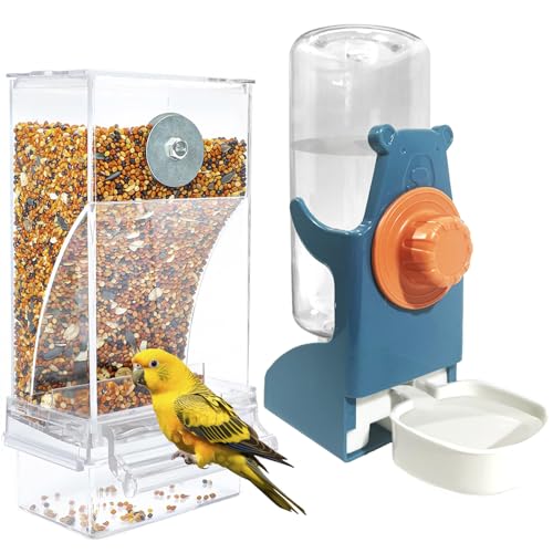 Automatischer Futterspender Vögel und Wasserspender Transparentes Acryl Vogelfutterhaus und Vogel Wasserspender Vogelkäfig, Käfigzubehör für Vögel, Papageien, Kanarienvögel (Blau) von VERTUPET