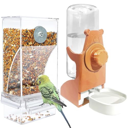 Automatischer Futterspender Vögel und Wasserspender Transparentes Acryl Vogelfutterhaus und Vogel Wasserspender Vogelkäfig, Käfigzubehör für Vögel, Papageien, Wellensittiche, Kanarienvögel (Orange) von VERTUPET