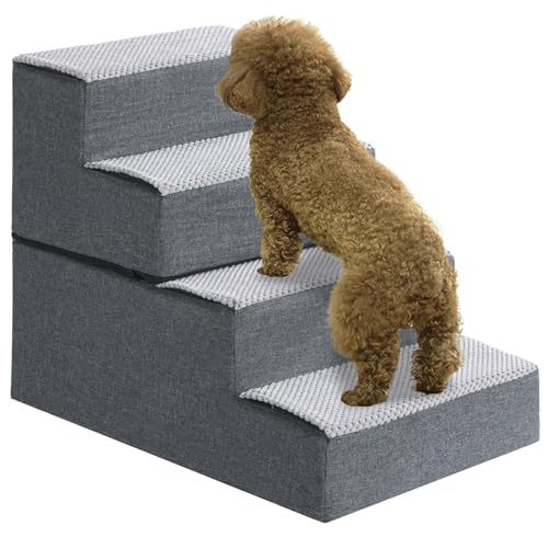 Hundetreppe für kleine Hunde Abnehmbare Haustiertreppe Katzentreppe für Sofa Bett, Abnehmbarer Bezug, Waschbar rutschfest Haustiertreppe für Katzentreppe(4-Stufen-Treppe) von VERTUPET