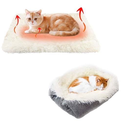 VERTUPET Katzenbett Flauschig 2 in 1 Plüsch Weich Katzenkissen Waschbar Schlafplatz Katzensofa, Haustierbett Hundebett Katzendecke für Katze und Kleine Hunde (Weiß) von VERTUPET