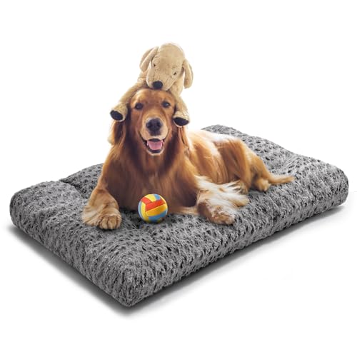 VERZEY Hundebett-Matte für große Hunde, passend für Hundekäfige, Hundehütten, Käfig, bequem, weich, flauschig, maschinenwaschbar, rutschfest, für Haustiere und Katzen, 106,7 cm L x 71,1 cm B, Grau von VERZEY