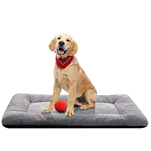 VERZEY Hundebett-Pad für fortgeschrittene Hunde, passend für Hundekäfige, ultraweiches Hundebett, waschbar und rutschfest, für Hunde, gemütliche Schlafmatte, Grau 91,4 cm von VERZEY