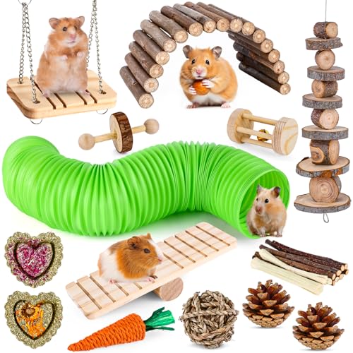 VESPRO Hamsterspielzeug Set, Meerschweinchen Spielzeug Kleintier Kauspielzeug und Rattenkäfig Zubehör, Chinchillas, Rennmäuse, Ratten, Kaninchen-Nager Zahnpflege, Apfelholz Timothy Heu Maus Spielzeug von VESPRO