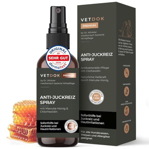 Vet DOK® by Dr. Winkler dermatologisches Anti-Juckreiz Spray mit Manuka-Honig & Chlorhexidin – Soforthilfe bei Juckreiz und Hautirritationen - für alle Haustiere, speziell Allergiker – 75ml von VETDOK