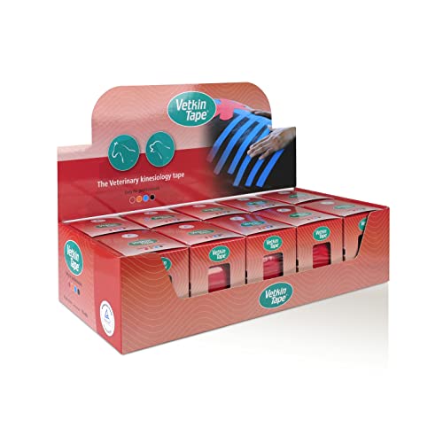 VetkinTape® Displaybox | 10 Kinesiotape Rollen für Tiere (6 cm cm x 5 m) | Kinesiologie Tape für Pferde und Hunde | Kinesiotapes für Tierärztliche Zwecke | Rot von VETKIN