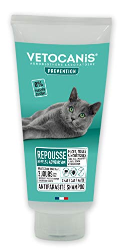 VETOCANIS Floh- und Anti Zeckenshampoo für Katzen mit Abweisender Pflanzenextrakt Wirkung 300ml von VETOCANIS