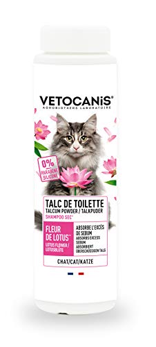 Vetocanis | Katzenshampoo | Trockenshampoo in Pulver | absorbiert überschüssige Sebum und Schmutz | auf Talkbasis | Fellpflege der Katze | Formel unter tierärztlicher Kontrolle | hergestellt in von VETOCANIS