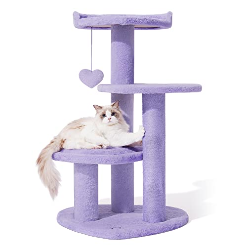 VETRESKA 101,6 cm Katzenbaum Katzenturm für Indoor-Katzen mit lila herzförmiger Plattform, Jute-Sisal überzogene Kratzstämme, mehrstöckiges Katzenmöbel mit baumelndem Ball für kleine und große Katze, von VETRESKA