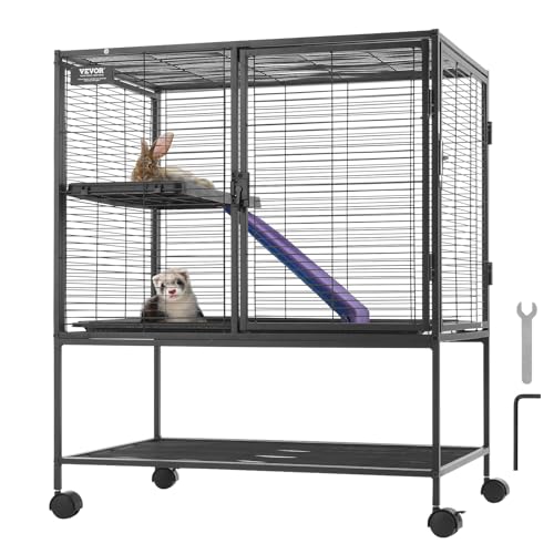 VEVOR 91,4 cm rollender Metall-Frettchenkäfig, großer 2-stöckiger Tierkäfig mit Rampen und Tablett, einfach aufzubauen für Haustiermäuse, Hamster, Meerschweinchen, Chinchilla, Eichhörnchen, Igel, von VEVOR