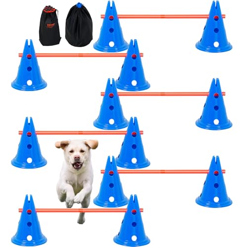 VEVOR Agility-Hürdenkegel-Set für Hunde,6 x Agility-Stangen, Agility-Trainingsgerät mit höhenverstellbarer Querstange, Starthilfe für Hindernisparcours für Welpen mit Aufbewahrungstasche für Kegel von VEVOR