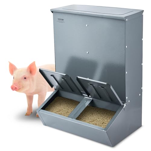 VEVOR Futterspender, 3,7 Scheffel Fassungsvermögen, Futterbox mit Doppeltür, Hochleistungs-Futtertrog aus Stahl, Schweinefutterautomat, Heuraufe für Außenbereich, Zum Füttern von bis zu 8 Schweinen von VEVOR