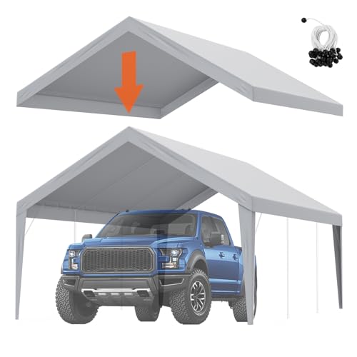 VEVOR Garagenzelt, 3,9 x 6,1 m, Garagendachzelt, Unterstandplane, wasserdicht und UV-geschützt, einfache Installation mit Spanngurten, grau (nur Dachabdeckung, Rahmen Nicht im Lieferumfang enthalten) von VEVOR