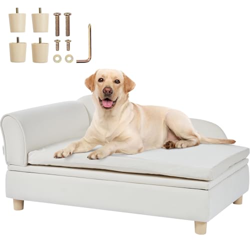 VEVOR Haustiersofa, Hundecouch für große Hunde und Katzen, weiches, samtiges Hundesofabett, 50 kg belastbares Katzensofa, Hundebett, Haustierbett, weiß von VEVOR