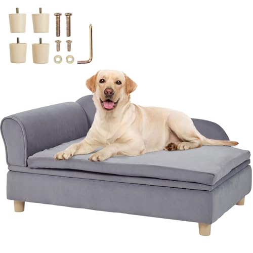 VEVOR Haustiersofa, Hundecouch für große Hunde und Katzen, weiches, samtiges Hundesofabett, 50 kg belastbares Katzensofa, Hundebett, Haustierbett, grau von VEVOR