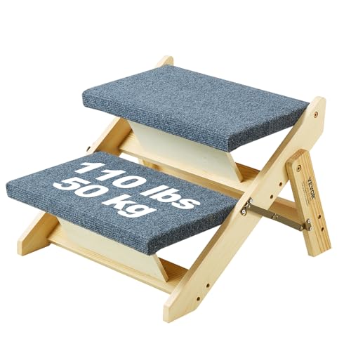 VEVOR Holz-Haustiertreppe/Haustierstufen, 2-in-1 faltbare Hundetreppe aus Holz für Betten, Sofas und Autos, Hundetreppe und Rampe mit 2 Stufen für kleine, mittelgroße und große Haustiere, bis zu 50 kg von VEVOR