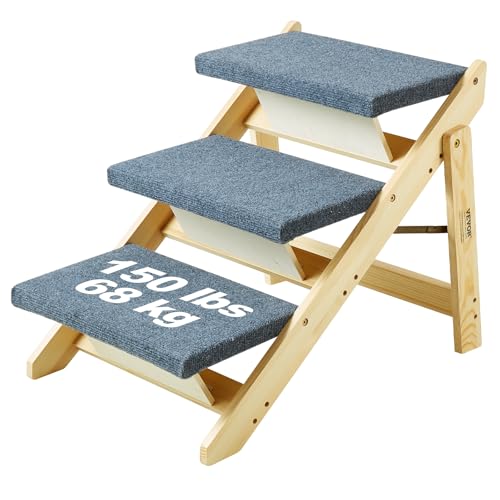 VEVOR Holz-Haustiertreppe/Haustierstufen, 2-in-1 faltbare Hundetreppe aus Holz für Betten, Sofas und Autos, Hundetreppe und Rampe mit 3 Stufen für kleine, mittelgroße und große Haustiere, bis zu 68 kg von VEVOR