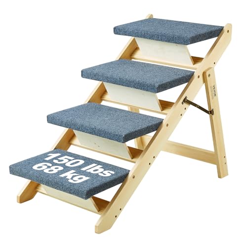 VEVOR Holz-Haustiertreppe/Haustierstufen, 2-in-1 faltbare Hundetreppe aus Holz für Betten, Sofas und Autos, Hundetreppe und Rampe mit 4 Stufen für kleine, mittelgroße und große Haustiere, bis zu 68 kg von VEVOR