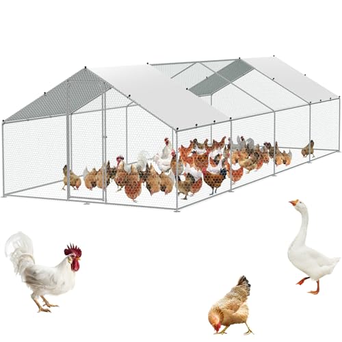 VEVOR Hühnerstall, 3,9 x 7,8 x 2,0 m, begehbarer Hühnerauslauf für den Hof mit Abdeckung, Hühnerhaus mit Turmdach und Sicherheitsschloss für Hinterhof, Bauernhof, Enten-, Kaninchen- und Geflügelkäfig von VEVOR