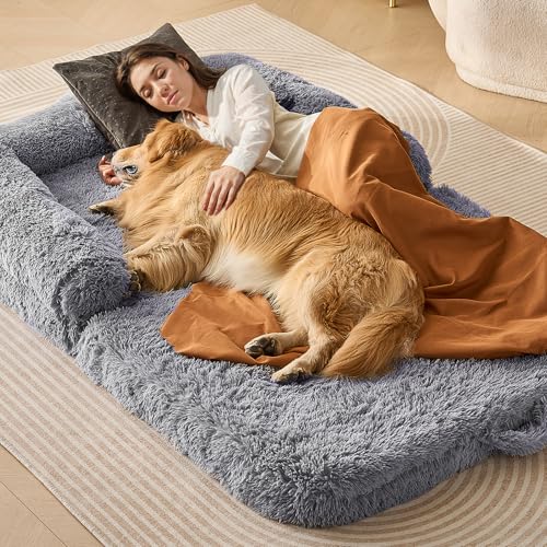 VEVOR Hundebett für Menschen, 1820 x 1220 x 254 mm, Hundebett für Erwachsene und Haustiere, Hundebett in Menschengröße mit waschbarem PV-Samtbezug, orthopädischem Eierschaum, Aufbewahrungstasche, grau von VEVOR