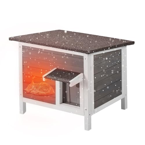 VEVOR Katzenhaus wetterfest, Katzenhütte für mehrere Katzen, Katzenbox aus Holz für draußen, schaumisolierte Wände, offenes Dach, Türklappen aus PVC, 610 x 508 x 535 mm von VEVOR