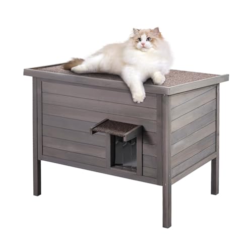 VEVOR Katzenhaus wetterfest, Katzenhütte für mehrere Katzen, Katzenbox aus Holz für draußen, schaumisolierte Wände, offenes Dach, Türklappen aus PVC, 870 x 535 x 690 mm von VEVOR