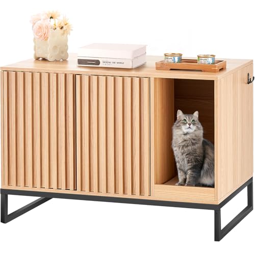 VEVOR Katzenschrank, Katzentoilettenmöbel, Katzenhaus aus Holz für den Innenbereich mit 2 Türen und stabilen Metallbeinen, Katzenklo, passend für die meisten Katzentoiletten, 800x508x558,8mm, bis 60kg von VEVOR