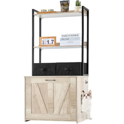 VEVOR Katzenschrank, Katzentoilettenmöbel mit 2-stufigem Regal, Katzenhaus aus Holz für den Innenbereich, Katzenklo Haus bis 60 kg, passend für die meisten Katzentoiletten, 599,4 x 500 x 1270 mm von VEVOR