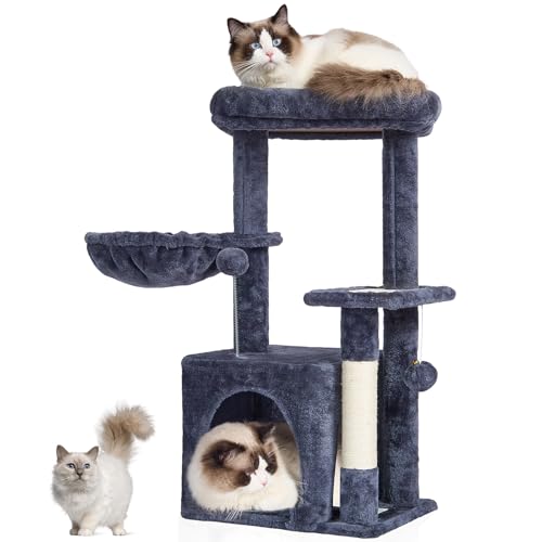 VEVOR Kratzbaum für Hauskatzen, 80 cm Katzenturm mit Katzenhaus, Sisal-Kratzbaum, Hängematte, Sitzstange Oben, Sprungplattform, Katzenhaus mit Hängeball, Katzenmöbel-Aktivitätszentrum, Dunkelgrau von VEVOR