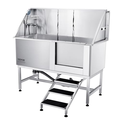 VEVOR Professionelle Hundepflegewanne 1574,8mm Edelstahl Tierbadewanne Hundewaschstation 200kg Hunden Pflege Hundewaschanlage Haustierpflegewanne mit einem gefalteten Design Hundedusche Waschwanne von VEVOR