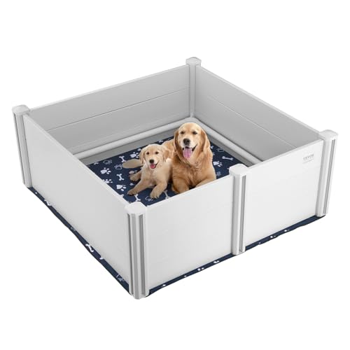 VEVOR Wurfkiste für Hunde, 1220 x 1220 x 460 mm, Wurfbox für Hunde und Welpen, Welpenauslauf, Welpenlaufstall mit Schienen und waschbarer PIPI-Unterlage, Wurfkiste für große Hunderassen, weiß von VEVOR