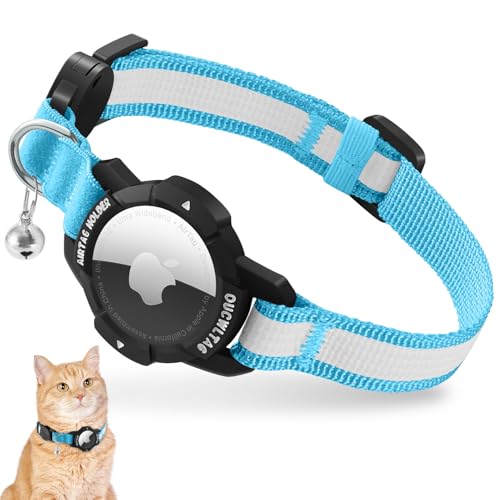 Leuchtend Airtag Katzenhalsband, Kätzchenhalsband mit Apple Airtag Hülle,Verstellbar Airtag Halsband Katze mit Sicherheitsverschluss & Elastischer (Blau, (Kätzchen18-26cm)) von VEYALISE