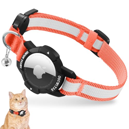 Leuchtend Airtag Katzenhalsband, Kätzchenhalsband mit Apple Airtag Hülle,Verstellbar Airtag Halsband Katze mit Sicherheitsverschluss & Elastischer (Orange, (Kätzchen18-26cm)) von VEYALISE