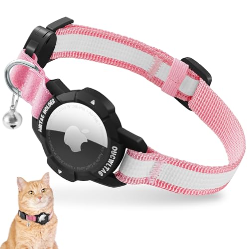 Leuchtend Airtag Katzenhalsband, Kätzchenhalsband mit Apple Airtag Hülle,Verstellbar Airtag Halsband Katze mit Sicherheitsverschluss & Elastischer (Rosa, (Kätzchen18-26cm)) von VEYALISE