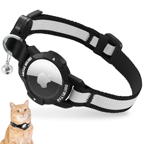 Leuchtend Airtag Katzenhalsband, Kätzchenhalsband mit Apple Airtag Hülle,Verstellbar Airtag Halsband Katze mit Sicherheitsverschluss & Elastischer (Schwarz, (Kätzchen18-26cm)) von VEYALISE