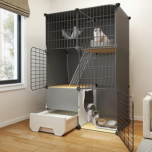 Indoor Cat Cage Indoor Large DIY Home Indoor Multi-layer Metal Cat Cage With Cat Litter Box Suitable For 1-2 Cats Small Animals Cat Supplies Pet Play Cat Cage ( Color : Black , Size : 75x39x109cm/29.5 von VErem