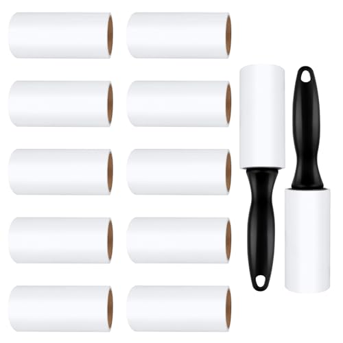 VFANDV Fusselrolle 12 Rollen mit 2 Abroller, Extra Klebrige Lint Roller Extra Klebrige Fusselrolle Kleidung Fusselroller Tierhaarentferner Fusselroller für Sofa Bett Kleidung Haare (60 Blatt/Rollen) von VFANDV