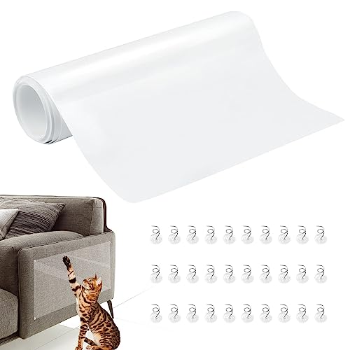 VFANDV Katze Kratzschutz, 20cm x 300cm Katze Kratzschutzfolie, Selbstklebend Kratzschutzfolie Trainingsklebeband mit 30 Polster Nägel, Kratzfesten Schutzfolie für Sofa Wand Tür und Möbel - Transparent von VFANDV