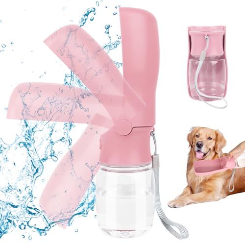 VFANDV Tragbare Haustier Trinkflasche, Trinkflasche Hunde, Hundewasserflasche, 180°Faltbare Hund Katze Haustiere Auslaufsicher Wasserflasche für Täglich Spazieren Gehen Reisen Campen (Rosa, 350ML) von VFANDV