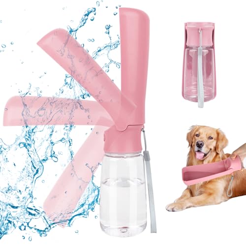 VFANDV Tragbare Haustier Trinkflasche, Trinkflasche Hunde, Hundewasserflasche, 180°Faltbare Hund Katze Haustiere Auslaufsicher Wasserflasche für Täglich Spazieren Gehen Reisen Campen (Rosa, 550ML) von VFANDV