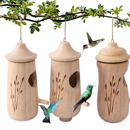 Kolibri-Haus, 3 Stück natürliche Kolibri-Nisthäuser aus Holz, hölzernes Kolibri-Haus, Vogelhaus zur Gartendekoration for Aufhängen im Freien, Kolibri-Nest(3pc A) von VFBVNJBJ