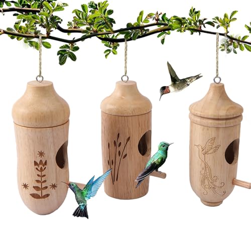 Kolibri-Haus, 3 Stück natürliche Kolibri-Nisthäuser aus Holz, hölzernes Kolibri-Haus, Vogelhaus zur Gartendekoration for Aufhängen im Freien, Kolibri-Nest(3pc C) von VFBVNJBJ