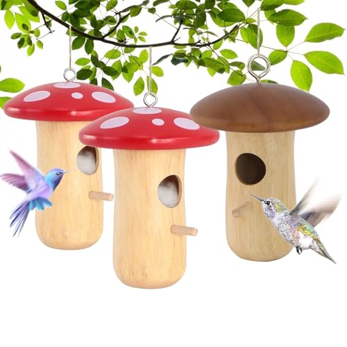 Kolibri-Haus, 3 Stück natürliche Kolibri-Nisthäuser aus Holz, hölzernes Kolibri-Haus, Vogelhaus zur Gartendekoration for Aufhängen im Freien, Kolibri-Nest(3pc G) von VFBVNJBJ