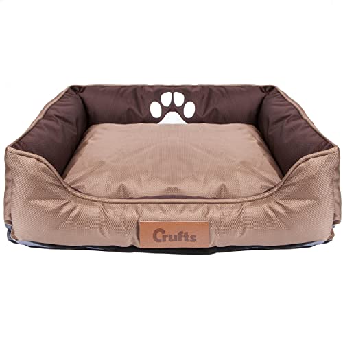 VFM/Crufts- Oxford Nylon Plush Rectangular Bolster Bed - Pet Bed - Medium (Brown) 62 x 50 x 17cm von VFM e-Store