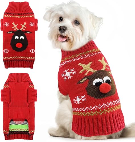 Hund Pullover Weihnachten Weihnachts Haustier Katze Hunde Pullover Gestrickter Hundepulli Weihnachten Weihnachtspullover Hund Weihnachtsoutfit Hund für Kleine Mittlere Große für Hund,Rot L von VFY