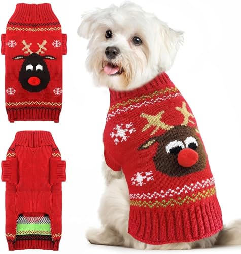 Hund Pullover Weihnachten Weihnachts Haustier Katze Hunde Pullover Gestrickter Hundepulli Weihnachten Weihnachtspullover Hund Weihnachtsoutfit Hund für Kleine Mittlere Große für Hund,Rot XXL von VFY