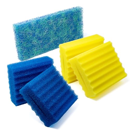 VIALIA 5X Filterschwämme Ersatzteil Set für SunSun CBF Kammerfilter, 2 Blaue und 2 gelbe Schwämme, 1x Filtermatte, hohe Wasserdurchlaufmenge, einfache Reinigung von VIALIA