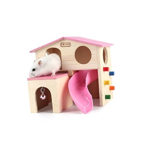 VICASKY Doppelschichtige Hamsterhausspielzeug Aus Holz Mit Rutsche - Lustige Tierversteckhütte Für Rennmäuse Und Zwerghamster in Zufälligen Farben Für Stundenlangen Spielspaß von VICASKY