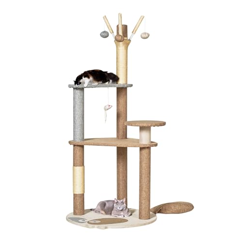 VICO 118.1 cm Katzenbaum Turm für Indoor-Katzen, mehrstufige Möbel mit Sisal überzogene große Katzenkratzbäume, Korb, Hängematte, Höhle, Katzenhaus, Spielzeugbälle, Katzenbaummöbel für große Katzen von VICO