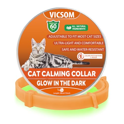 Beruhigendes Halsband für Katzen, Leuchtendes Beruhigendes Katzenhalsband, Wasserdicht Einstellbare Leuchtendes Katzenhalsband zur Beruhigung, Katzen Pheromonen Anti-Stress-Halsband 1-Stück Orange von VICSOM