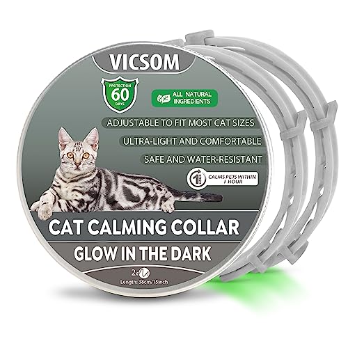 Beruhigendes Halsband für Katzen, Leuchtendes Beruhigendes Katzenhalsband, Wasserdicht Einstellbare Leuchtendes Katzenhalsband zur Beruhigung, Katzen Pheromonen Anti-Stress-Halsband 2-Stück Grau von VICSOM